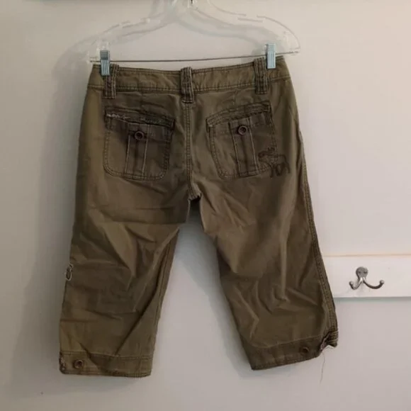 Vintage Abercrombie Y2K Sz 2 90 s Wom Cargo Shorts Khaki Md in Macao Moose Logo - Picture 4 of 4